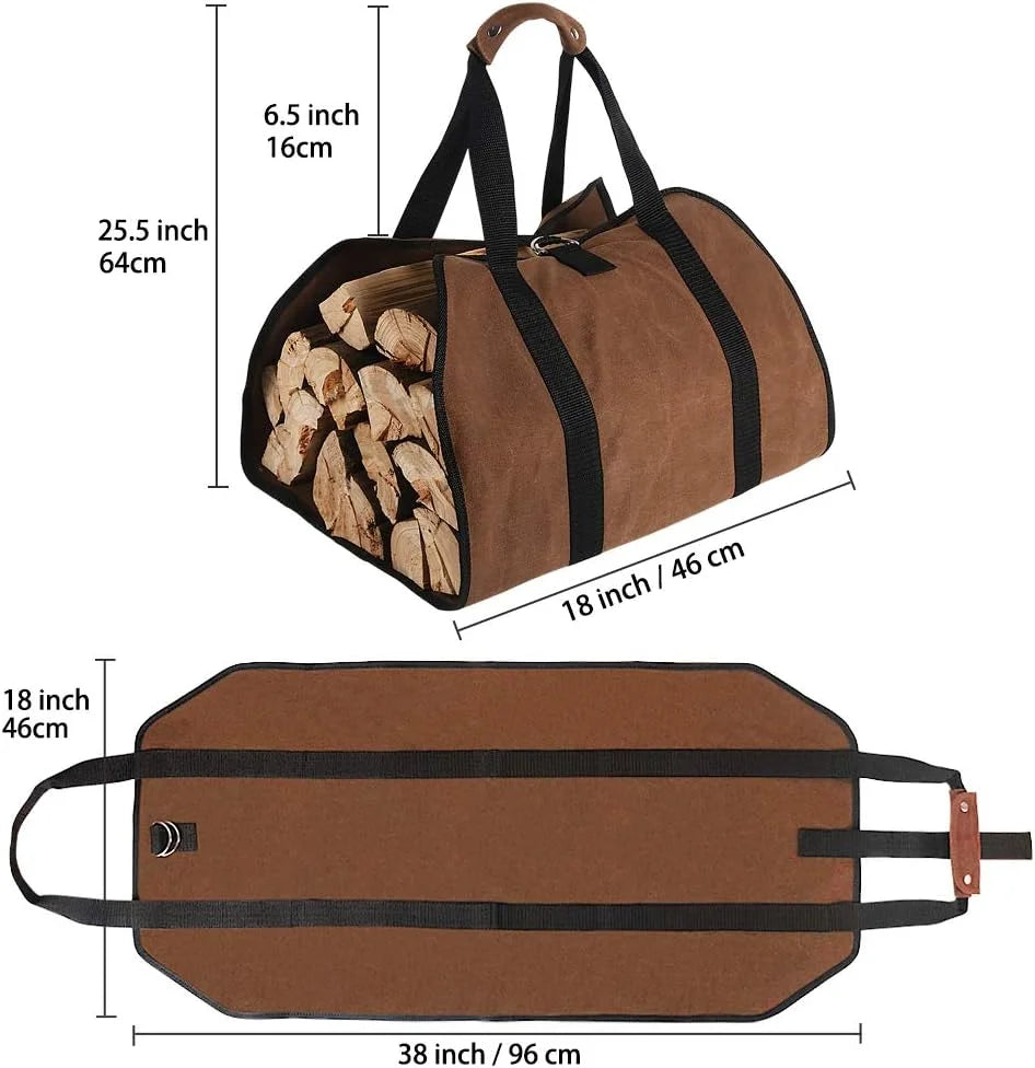 Camping Durable Waxed Canvas Log Carrier