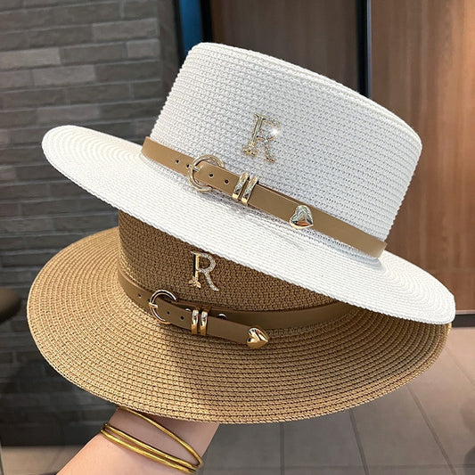 Metal R Letter Buckle Straw Hat